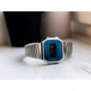 Reloj Casio Vintage A168WEM-2B Unisex Digital Plateado con Pantalla Azul