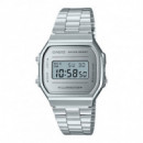 Reloj Casio Vintage A168WEM-7 Unisex Digital Plateado con Pantalla Blanca