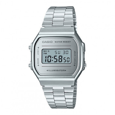 Reloj Casio Vintage A168WEM-7 Unisex Digital Plateado con Pantalla Blanca