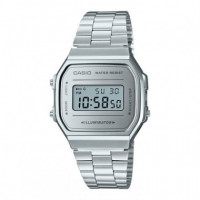 Reloj Casio Vintage A168WEM-7 Unisex Digital Plateado con Pantalla Blanca