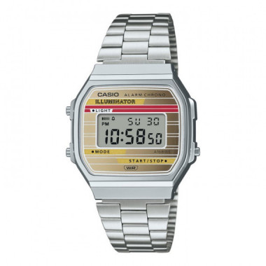 Reloj Casio Vintage A168WEHA-9A Unisex Digital Plateado con Pantalla Dorada - Retro