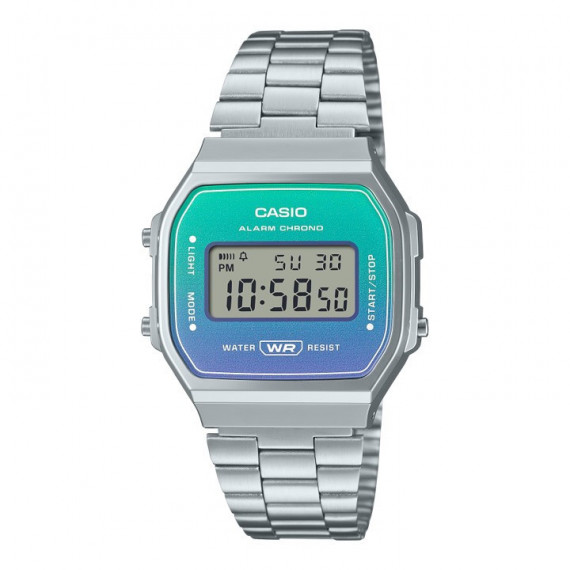 Reloj Casio Vintage A168WER-2A Unisex Digital Plateado con Pantalla Iridiscente