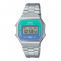 Reloj Casio Vintage A168WER-2A Unisex Digital Plateado con Pantalla Iridiscente