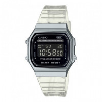 Reloj Casio Vintage A168XES-1B Unisex Digital Plateado con Correa Transparente