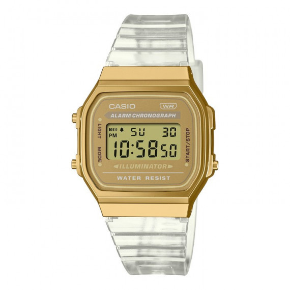 Reloj Casio Vintage A168XESG-9A Unisex Digital Dorado con Correa Transparente