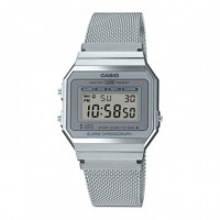 Reloj Casio Vintage A700WEM-7A Unisex Digital Ultrafino Plateado Con Correa De Malla