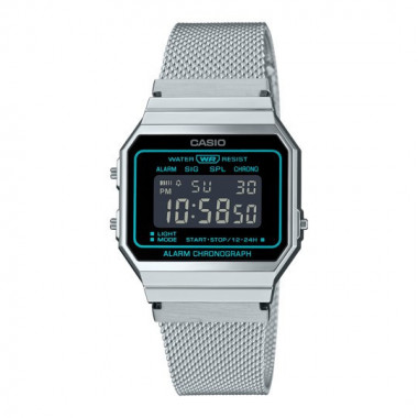 Reloj Casio Vintage A700WEMS-1B Unisex Digital Plateado Ultrafino Retrofuturístico con Correa de Malla