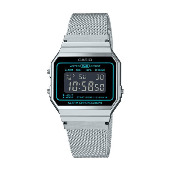 Reloj Casio Vintage A700WEMS-1B Unisex Digital Plateado Ultrafino Retrofuturístico con Correa de Malla