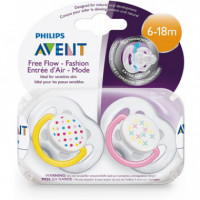 AVENT Chupa  Silicona Decorado y Ventilado 6-18M 2 Uds