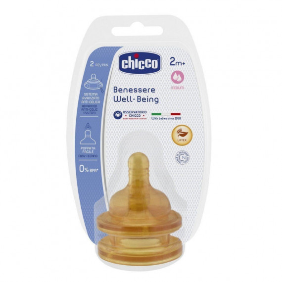 Tetina CHICCO Látex Flujo Medio 2M+ 2 Uds