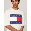 Tjm Ovz Melange Flag Tee Ancient White M  TOMMY JEANS
