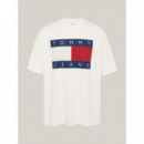 Tjm Ovz Melange Flag Tee Ancient White M  TOMMY JEANS