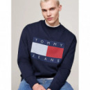 Tjm Rlx Melange Flag Crew Ext Dark Night  TOMMY JEANS