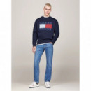 Tjm Rlx Melange Flag Crew Ext Dark Night  TOMMY JEANS