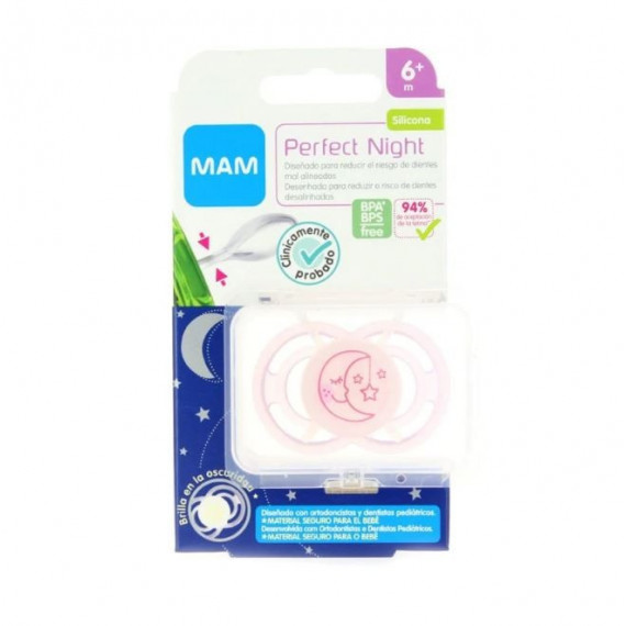 Mam Chupete Silicona  Perfect Night + 6 M Rosa  JOHNSON & JOHNSON