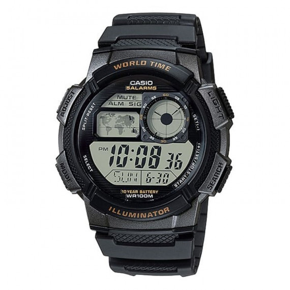 CASIO AE-1000W-1A Reloj Digital para Hombre – Correa Negra de Resina, Hora Mundial, Wr 100M, Batería 10 Años