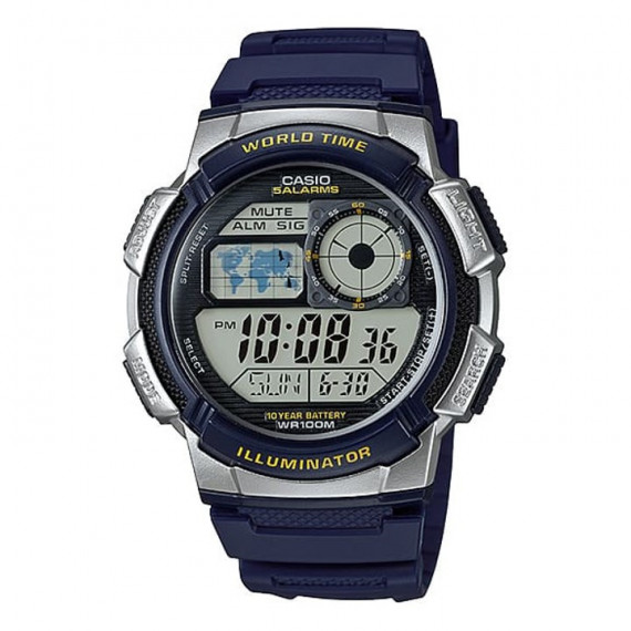 CASIO AE-1000W-2AV Reloj Digital para Hombre – Correa Azul Marino, Hora Mundial, Wr 100M, Batería 10 Años