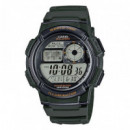CASIO AE-1000W-3AV Reloj Digital para Hombre – Correa Verde Militar, Hora Mundial, Wr 100M, Batería 10 Años