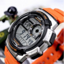 CASIO AE-1000W-4B Reloj Digital para Hombre – Correa Naranja, Hora Mundial, Wr 100M, Batería 10 Años