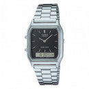 CASIO AQ-230A-1DMQ Reloj Retro Doble Pantalla – Esfera Negra, Correa de Acero Inoxidable, Estilo Vintage, Wr
