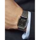 CASIO AQ-230A-1DMQ Reloj Retro Doble Pantalla – Esfera Negra, Correa de Acero Inoxidable, Estilo Vintage, Wr