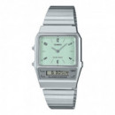 Reloj CASIO AQ-800E-3A Unisex Análogo-digital Plateado con Esfera Verde Retro