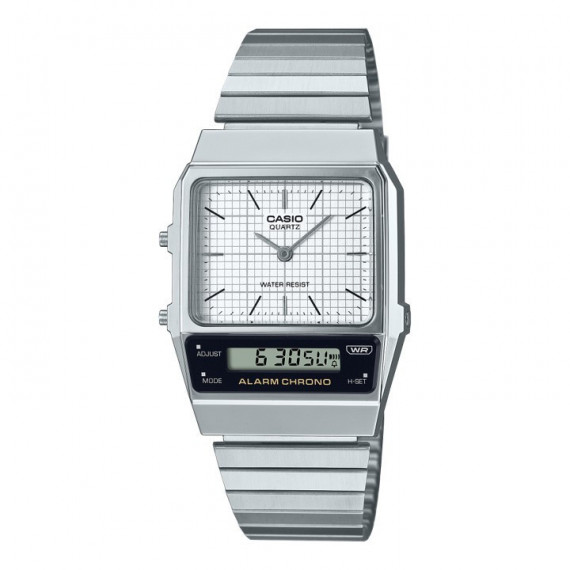 CASIO AQ-800E-7A Reloj Unisex Vintage – Esfera Blanca Cuadriculada, Acero Inoxidable, Doble Pantalla, Estilo Retro, Wr
