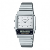 CASIO AQ-800E-7A Reloj Unisex Vintage – Esfera Blanca Cuadriculada, Acero Inoxidable, Doble Pantalla, Estilo Retro, Wr - Guanxe 