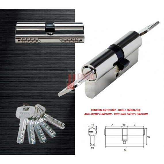 Cilindro Seguridad Cromo Mate 30 X 30 Mm- Modelo 43