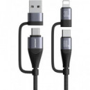 JOYROOM Cable Datos 4 en 1 2X Tipo C, Lightning,usb a 60W Carga Rapida 1.2MTRS Negro S-A37