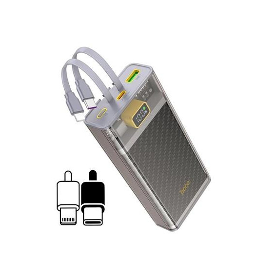 HOCO Bateria Externa Portatil 20000MAH con Cable Ligthning Tipo C J104A 22.5W Negra