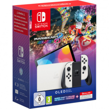 NINTENDO Switch Oled Blanca + Mario Kart 8 Deluxe + 12 Months NINTENDO Online