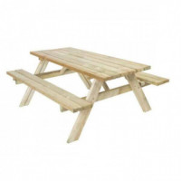 Mesa Picnic Madera Bancos Abatibles 198X154X74 Cm (6-8 Pax)  GARDIUM