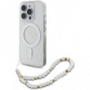 GUESS Funda Glitter Transparente Magsafe con Colgador Perlas  para Iphone 16 Pro