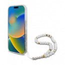 GUESS Funda Glitter Transparente Magsafe con Colgador Perlas  para Iphone 16 Pro