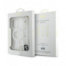 GUESS Funda Glitter Transparente Magsafe con Colgador Perlas  para Iphone 16 Pro