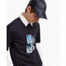 Gorro con Visera en Tejido Satinado y Logo de ARMANI EXCHANGE