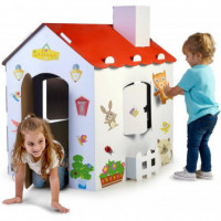 Casa de Juegos de Carton para Pintar y Colorear, con Pegatinas  FEBER
