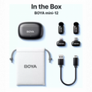 Micrófono Inalámbrico BOYA MINI-12 con Conexión Usb-c + Conexión Lightning con Estuche de Carga Negro (2TX + 2RX)