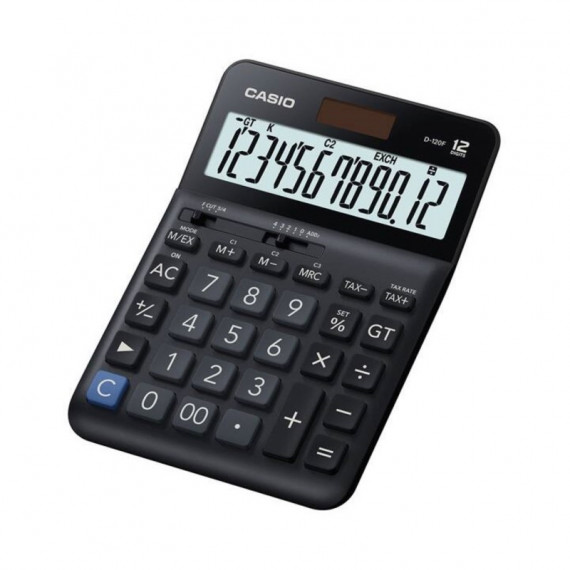 CASIO D-120F Calculadora de Escritorio – 12 Dígitos, Pantalla Grande Inclinada, Función de Impuestos y Cálculo de Márgenes