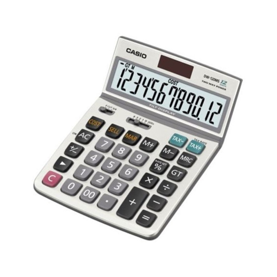 CASIO DW-120MS Calculadora de Escritorio – 12 Dígitos, Gran Pantalla Inclinada, Cálculo de Impuestos y Ganancia