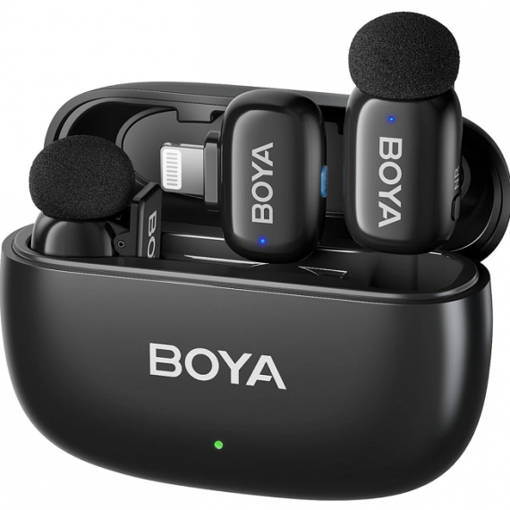Micrófono Inalámbrico BOYA MINI-15 Conexión Lightning con Estuche de Carga Negro (2TX + 1RX)