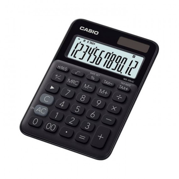 CASIO MS-20UC-BK Calculadora de Escritorio Negra – 12 Dígitos, Impuestos, Pantalla Grande, Diseño Compacto y Elegante