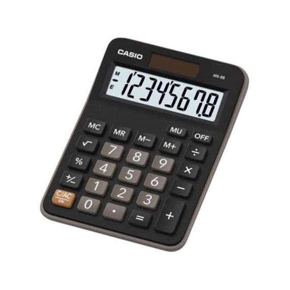 CASIO MX-8B Calculadora de Escritorio Negra – 8 Dígitos, Doble Alimentación, Cálculos Básicos y Comerciales