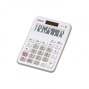 CASIO MX-12B-WE Calculadora de Escritorio Blanca &ndash; 12 D&iacute;gitos, Doble Alimentaci&oacute;n, Dise&ntilde;o Elegante
