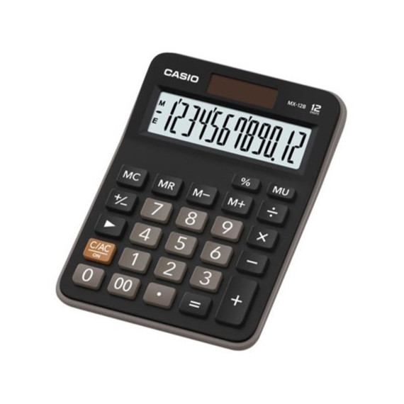 CASIO MX-12B-BK Calculadora de Escritorio – 12 Dígitos, Pantalla Grande, Doble Alimentación, Color Negro