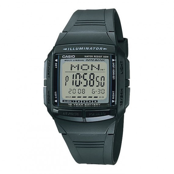 CASIO DB-36-1AV – Reloj Digital Unisex Negro, Data Bank Multilingüe, Wr 50M, Batería 10 Años, Retroiluminación Led