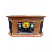 SUNSTECH Tocadisco Madera PXRC52CD Bt con Radio Am/fm, Usb,lector Tarjeta Sd, Reproductor CD y Casse