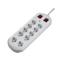 HAMA Regleta de 10 Tomas Schuko con 2 Interruptores Cable 2MTRS Blanco con Proteccion