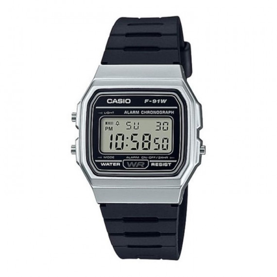 CASIO F-91WM-7A – Reloj Digital Unisex Plateado y Negro, Estilo Retro, Cronómetro, Luz Led, Wr